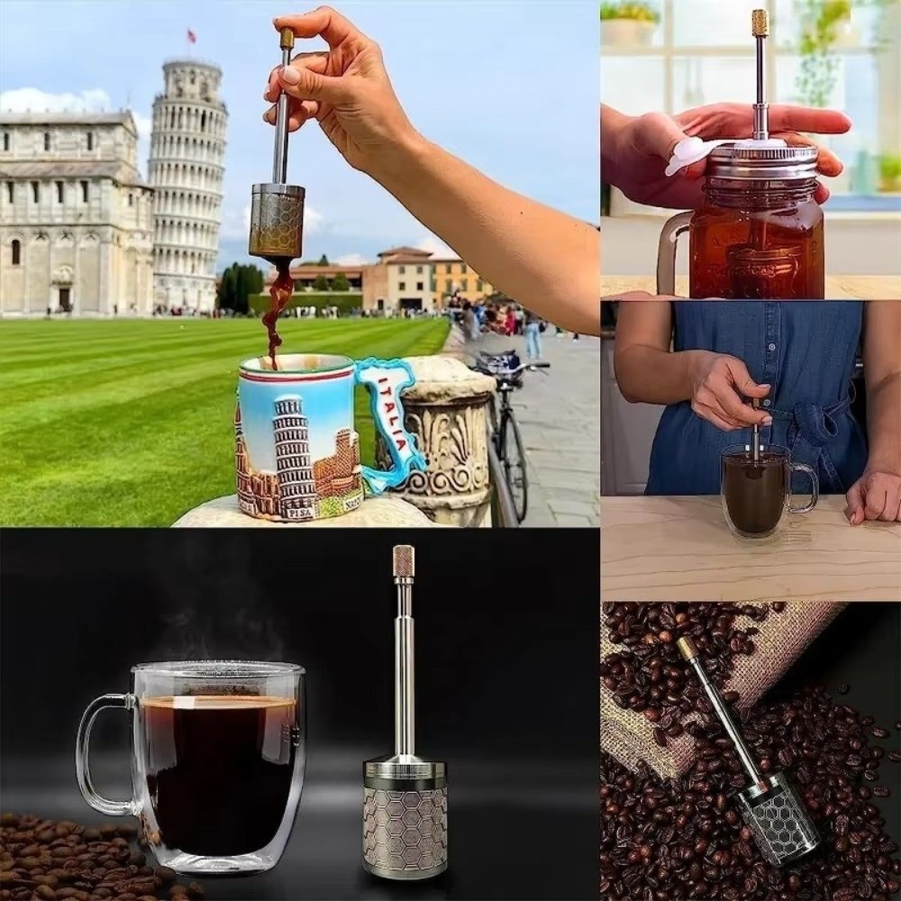 Coffee Tea Press - プレス式ティー＆コーヒーインフューザー、極細メッシュ、延長ハンドル、ティーフィルタースクリーン、プレスプランジャー、コーヒー抽出ツール、ホームブリューイング