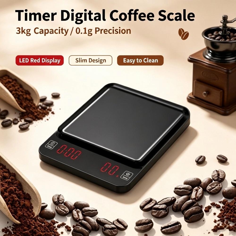 Coffee & Tea Difabis - 3kg/0.1g高精度デジタルコーヒースケール、LEDポータブルキッチンスケール、ベーキングや家庭料理用電子計量器 ﻿ ﻿
