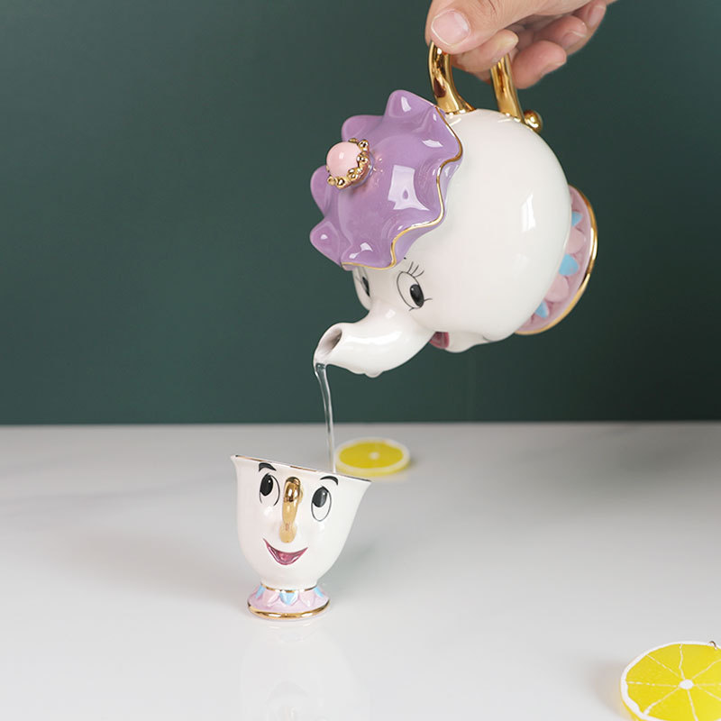 Coffee Tea For Me - 在庫ありのかわいい漫画風美女と野獣のティーポット、コーヒーポット、マグカップ、ミセスポッツ、チップカップ、ティーカップ、ポット、ティーセット、家の装飾品