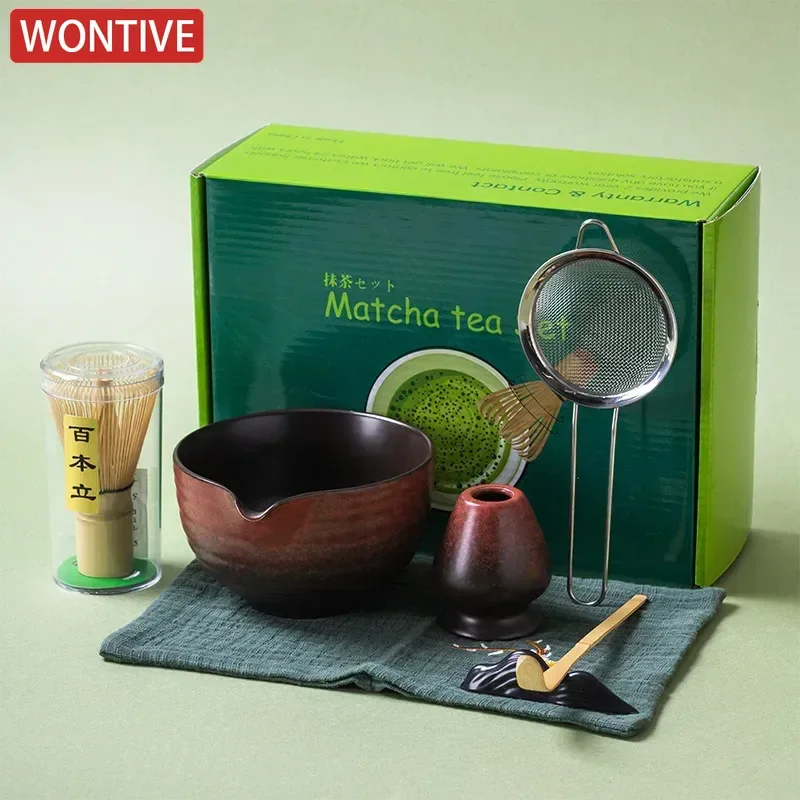 Matcha Whisk Set - 1～7点セット 日本抹茶作りセット 竹製抹茶泡立て器 高級抹茶茶碗 ギフトボックス付き 豪華な茶道具