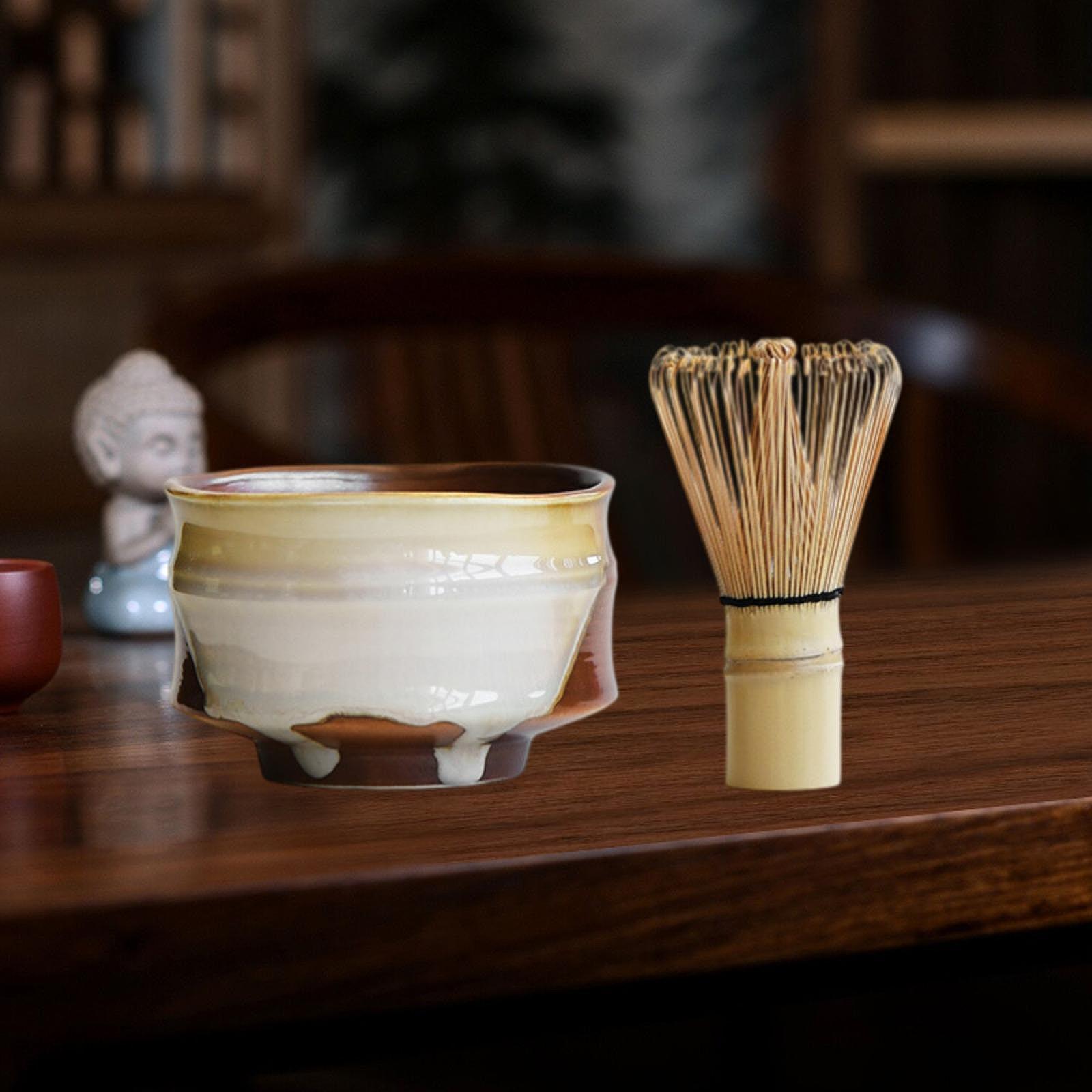 Matcha Whisk Set - 抹茶茶碗 陶器製 日本茶茶碗 手作り茶碗セット 泡立て器付き 古典的な茶道用