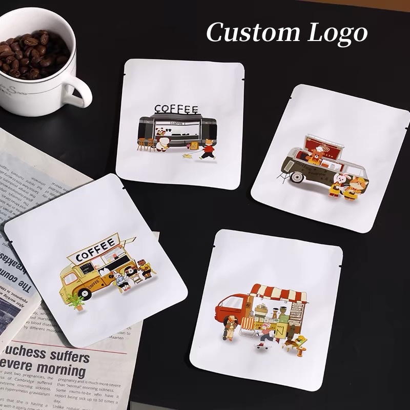 Coffee Tea Day - 100個のカスタム正方形ティーバッグ、小型バッグ、携帯用アルミ箔フラットマウス包装、カスタム吊り耳コーヒーバッグ