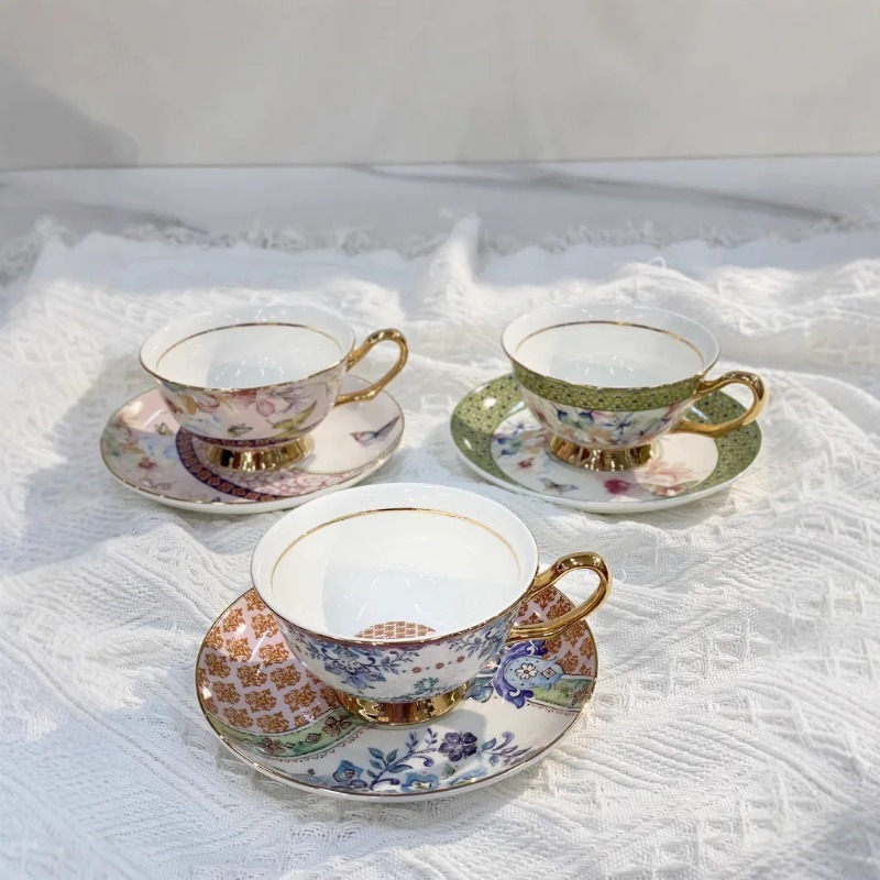 Coffee Tea For Garden - 高級感のあるカップとプレート、エナメルカラー、ガーデンアフタヌーンティー、コーヒーカップとデザートプレート、ギフト