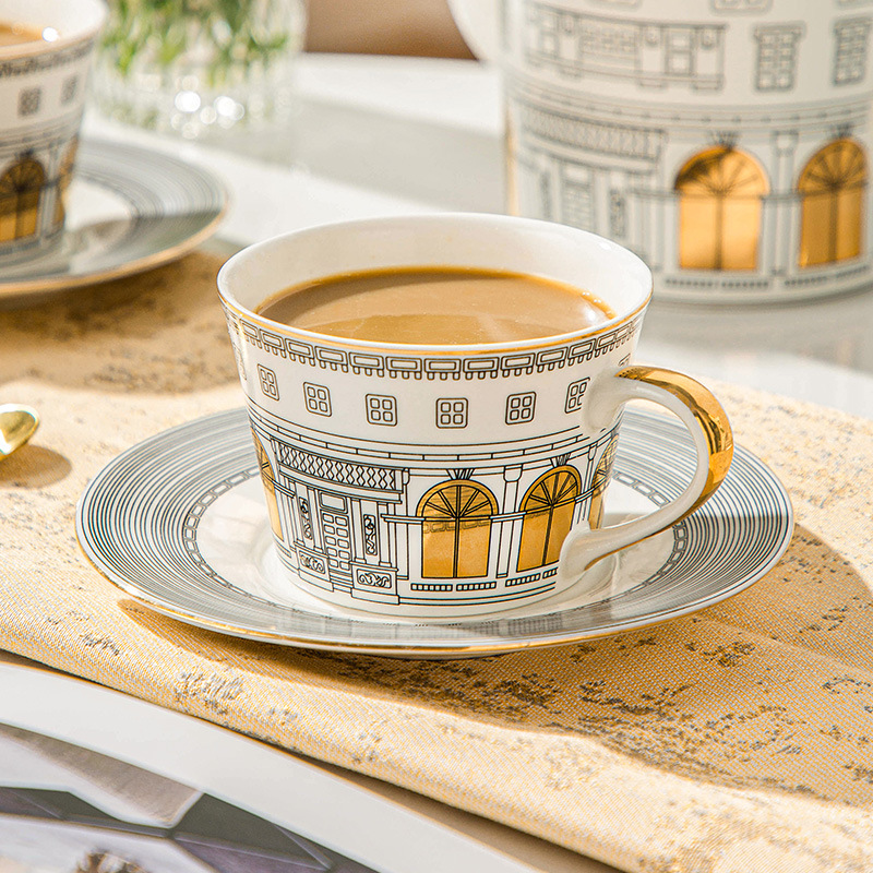 Coffee Tea For Me - ヨーロッパの建築用カップアンドソーサー,コーヒーマグ,フレンチゴールドの豪華な絵画,アフタヌーンティーのデザートプレート,キッチン