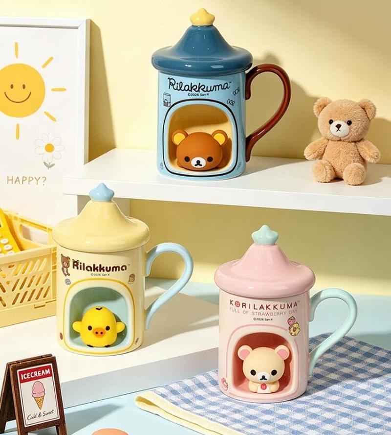 Coffee Tea Shop - 在庫あり リラックマ柄のかわいい蓋付きマグカップ コーヒー・ミルクティー用カップ ノベルティウォーターカップ 女性への誕生日プレゼント