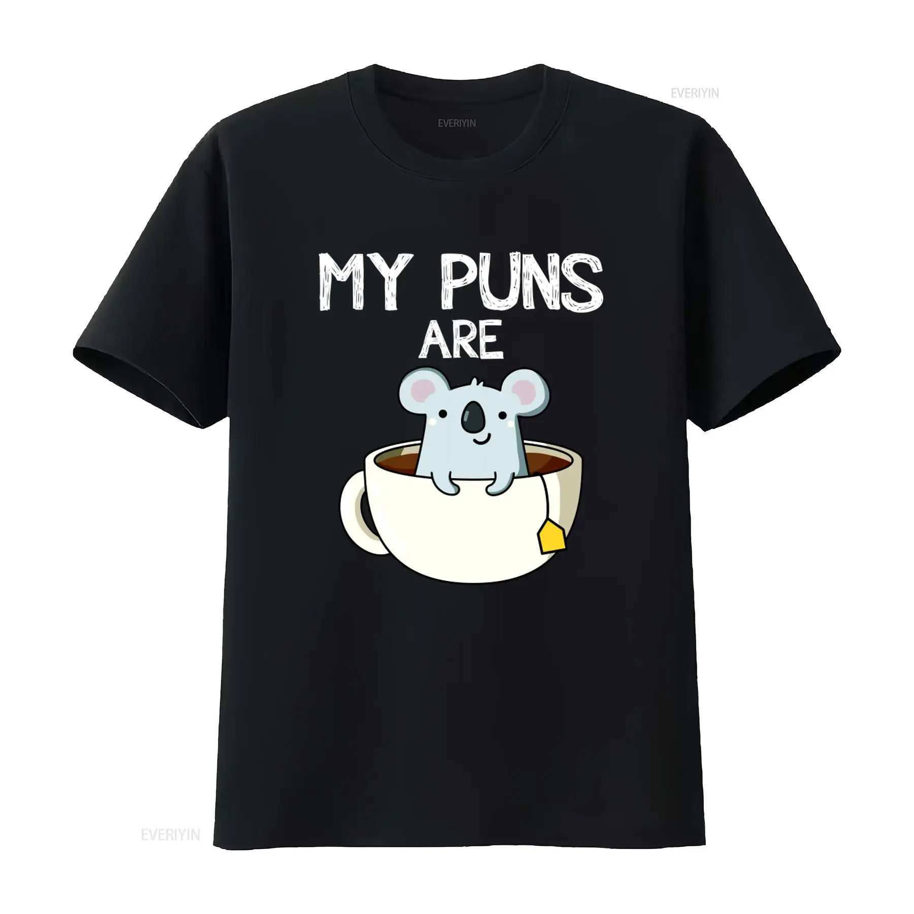 Coffee Tea Jokes - 面白い言葉遊びが入ったコアラ茶デザインTシャツ、コーヒー愛好家、言葉遊びファン、お父さんへのプレゼントに最適、ヴィンテージ風ウォッシュ加工、快適な着心地。