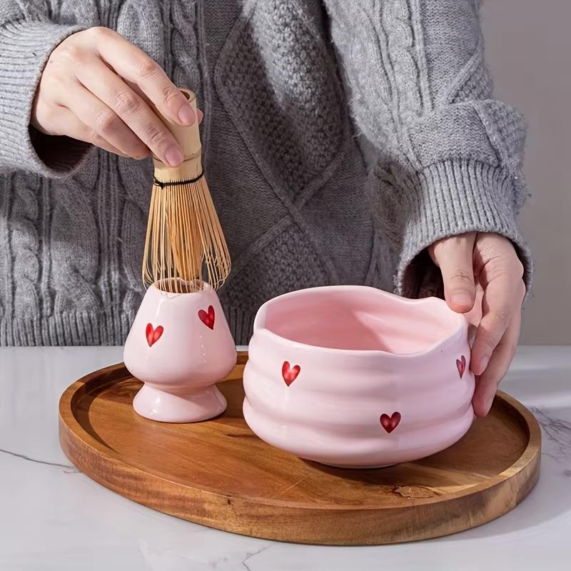 【2/4/5点セット かわいいハート柄デカール付き陶器抹茶セ - Matcha Whisk Set のレビューと価格