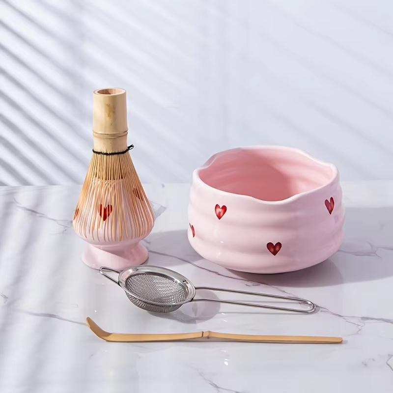 【2/4/5点セット かわいいハート柄デカール付き陶器抹茶セ - Matcha Whisk Set のレビューと価格