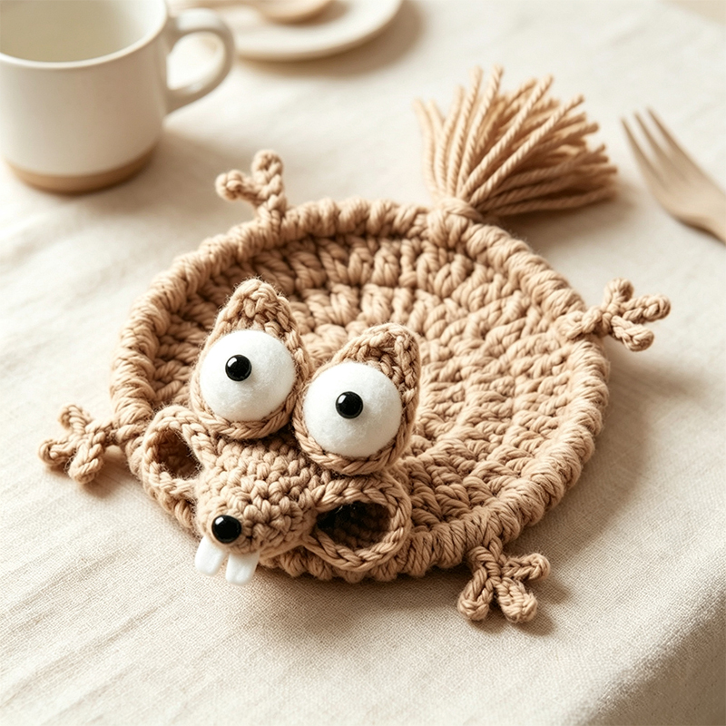 かわいい手編みの動物コースター、手作りのニット製ソフトドリン - Coffee Tea Day のレビューと価格