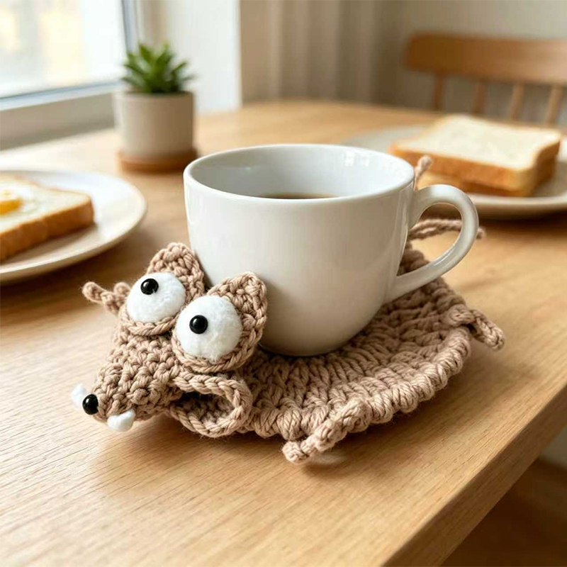 かわいい手編みの動物コースター、手作りのニット製ソフトドリン - Coffee Tea Day のレビューと価格