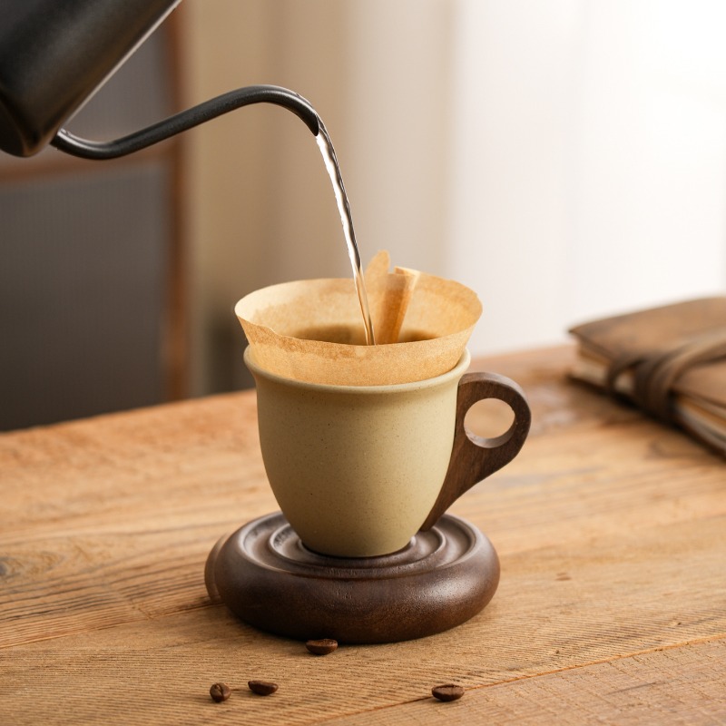 クリエイティブなブラウンセラミックと木製の組み合わせコーヒー - Coffee Tea For Garden のレビューと価格