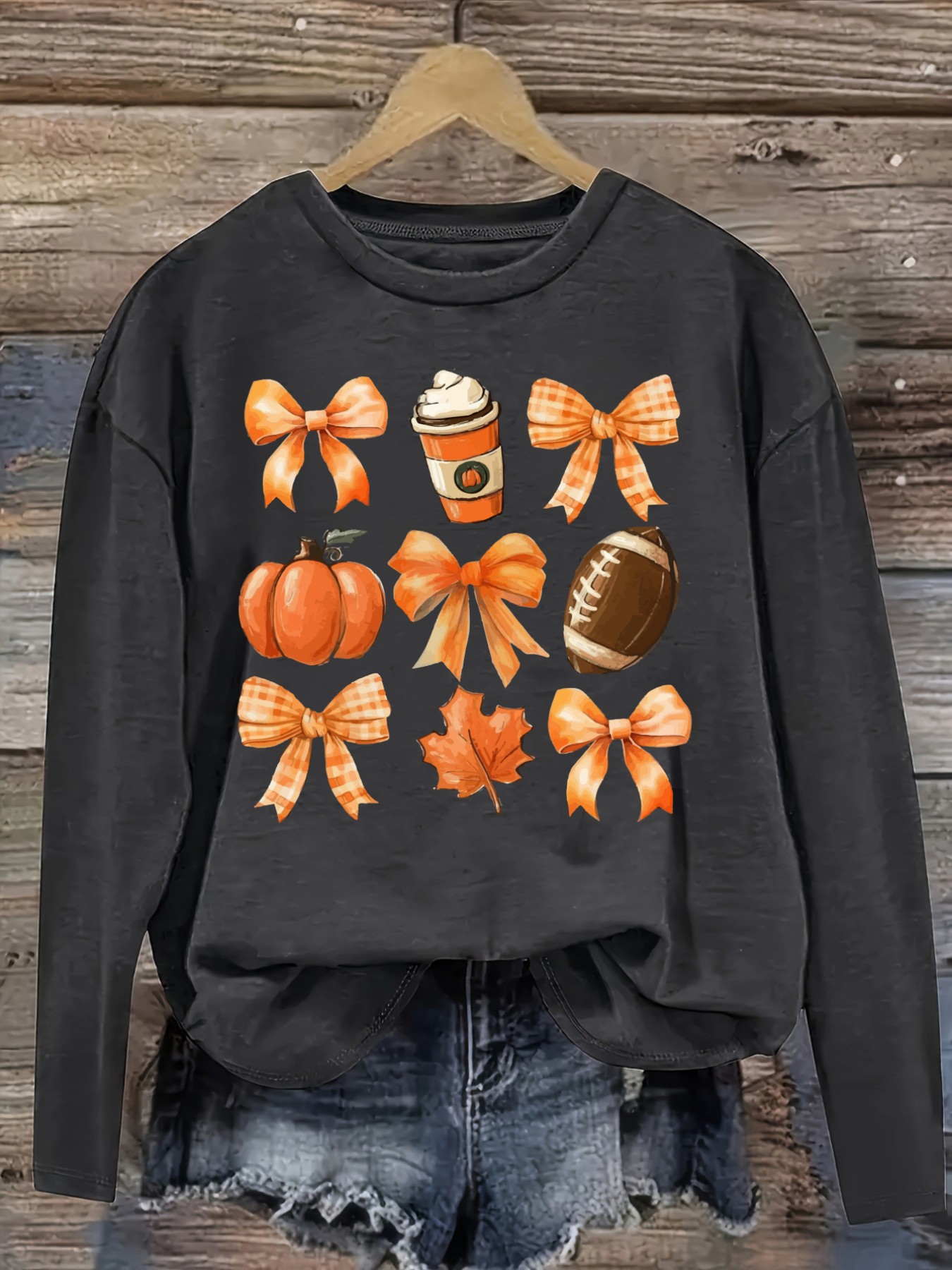 レディースカジュアル長袖クルーネックTシャツ、パンプキンボウ - Coffee & Tea Difabis のレビューと価格