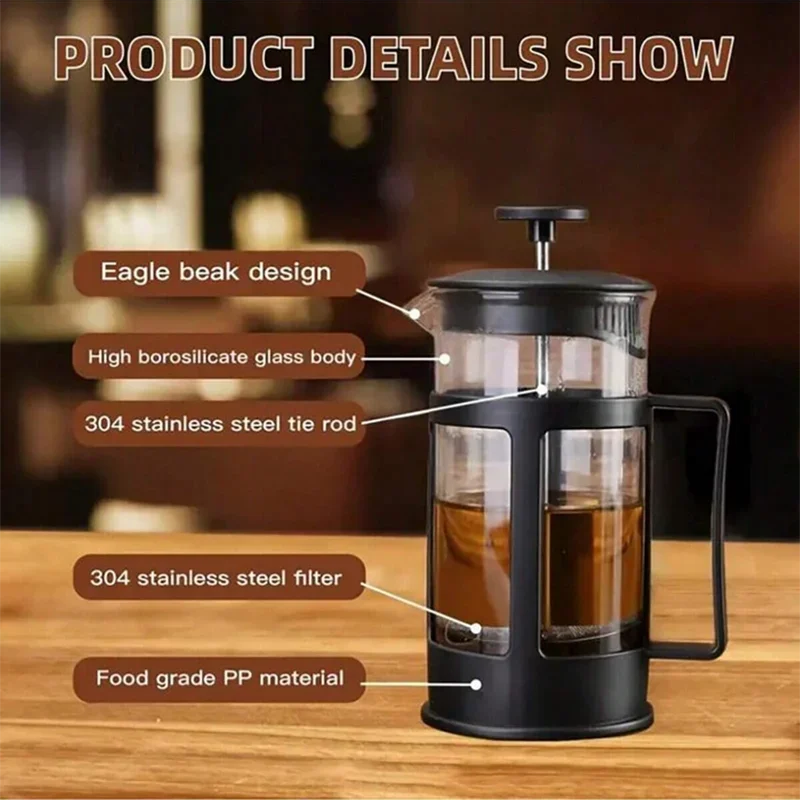 コーヒーフレンチプレスポットフィルター高ホウケイ酸ガラスハン - Coffee Tea Press のレビューと価格