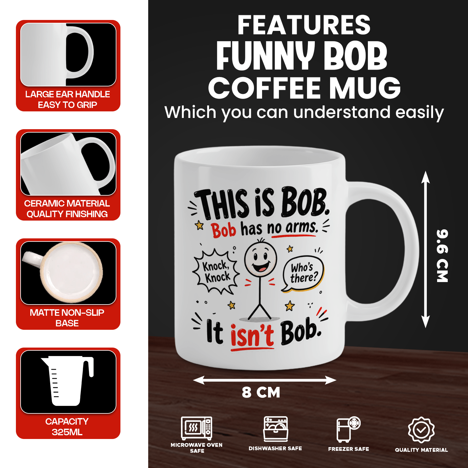面白い白いセラミックコーヒーマグ – 「これはボブだ」ジョー - Coffee Tea Jokes のレビューと価格