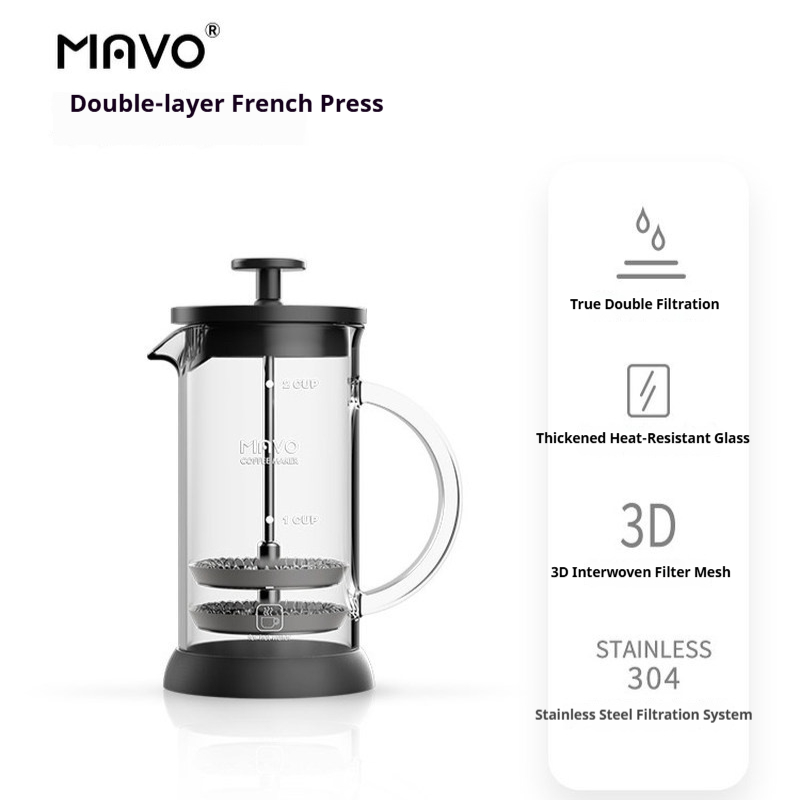 MAVO フレンチプレスコーヒーメーカー ダブルメッシュフィ - Coffee Tea Press のレビューと価格