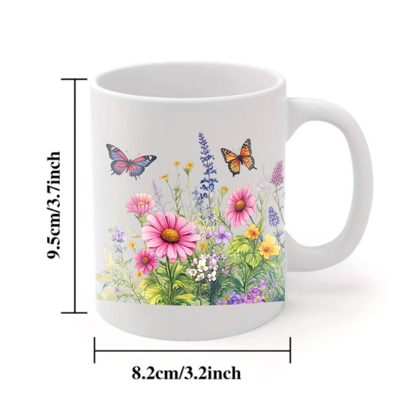 陶器の白いカップ、蝶と野花のデザインで、コーヒー、紅茶、温か - Coffee Tea For Garden のレビューと価格