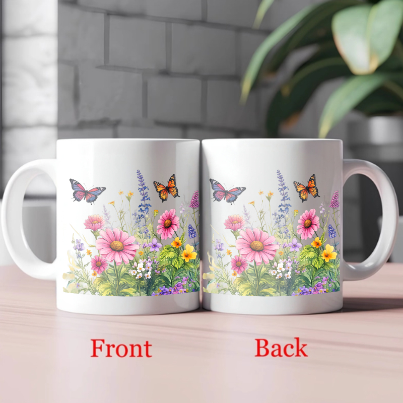 陶器の白いカップ、蝶と野花のデザインで、コーヒー、紅茶、温か - Coffee Tea For Garden のレビューと価格
