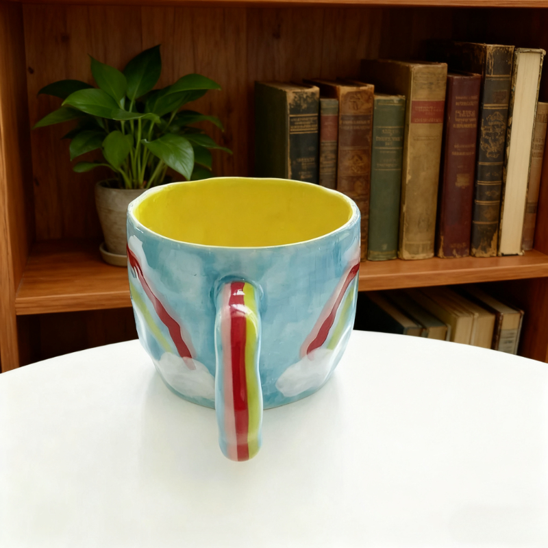 虹色の韓国風手描き不規則セラミックマグカップ、手描きの花柄コ - Coffee Tea Day のレビューと価格